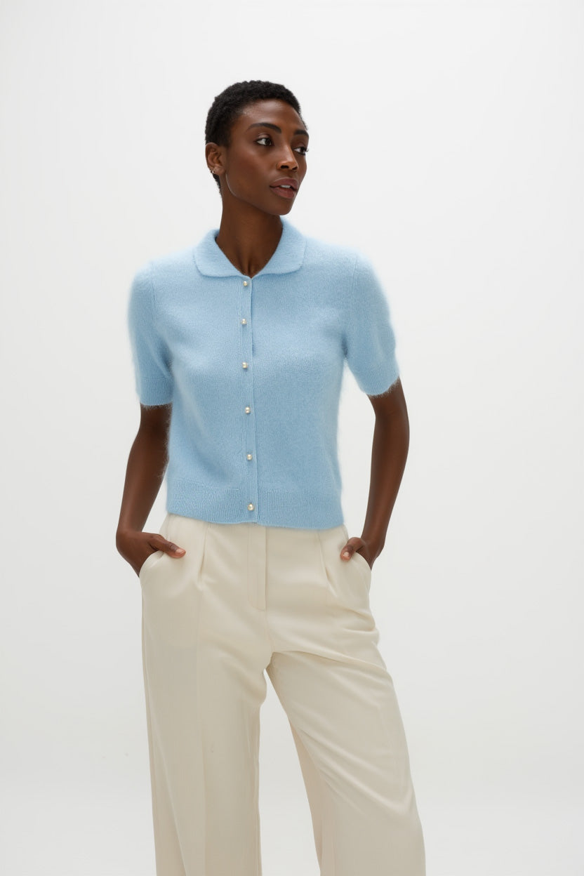 short sleeve cardigan for dresses Brushed Short Sleeve Collar Cardigan - Sweaters