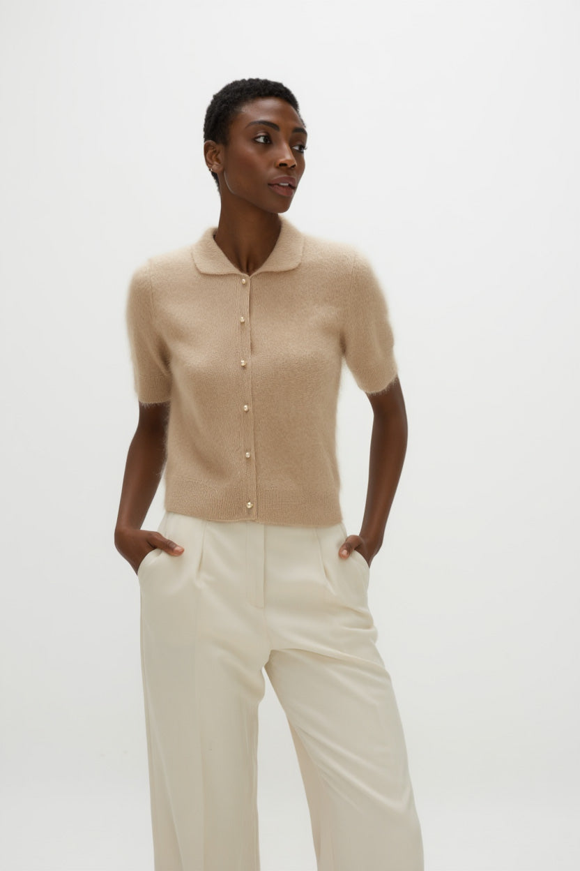 short sweaters for dresses Brushed Short Sleeve Collar Cardigan - Sweaters