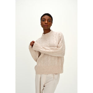 Boxy Cable Sweater - Light Beige