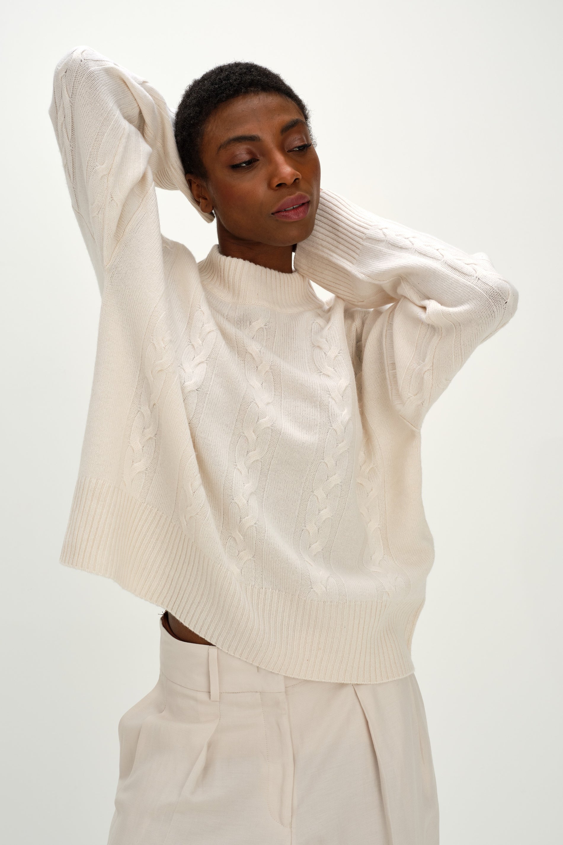 Davida Boxy Cable Sweater Sweaters White