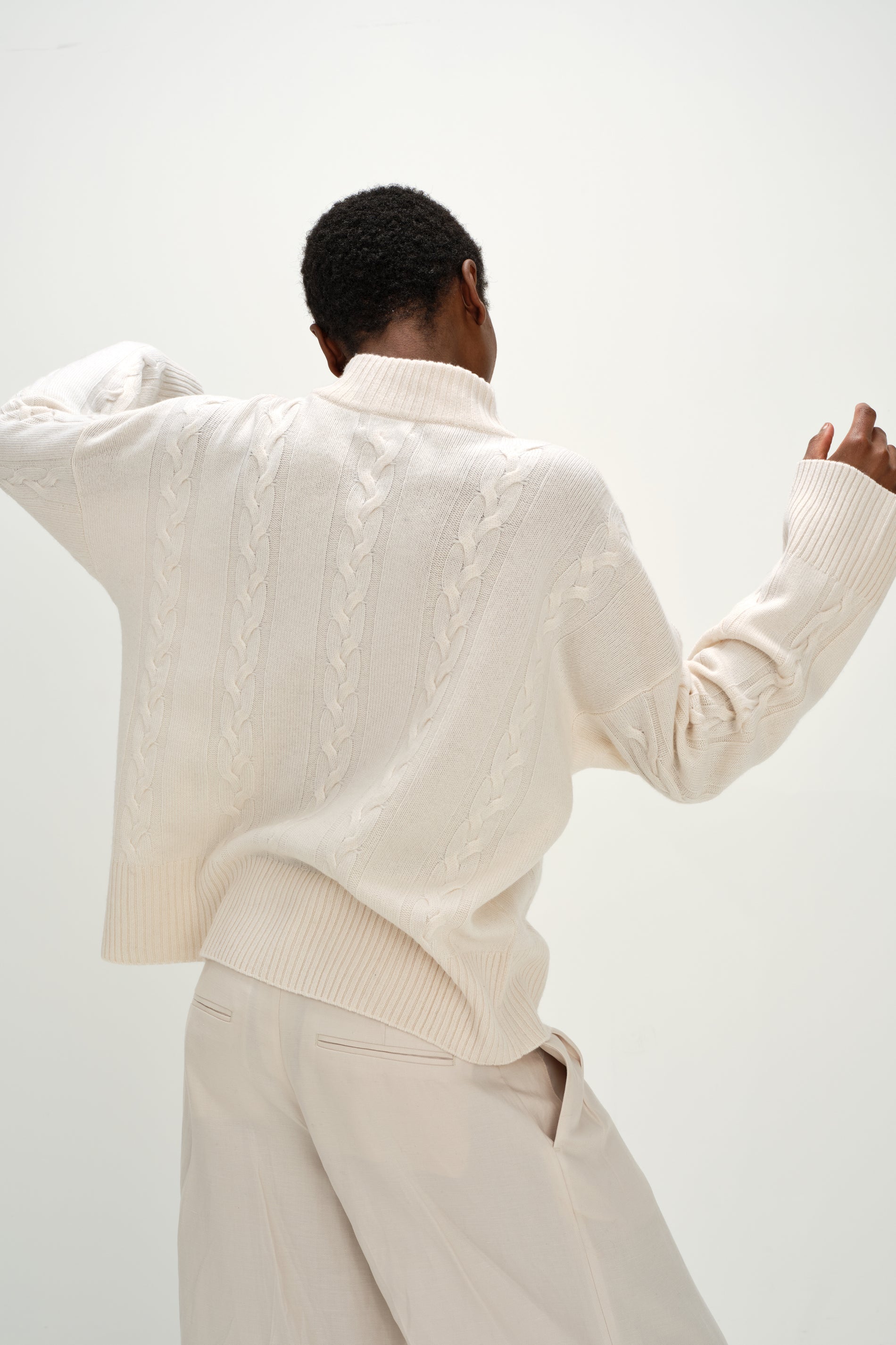 Davida Boxy Cable Sweater Sweaters White