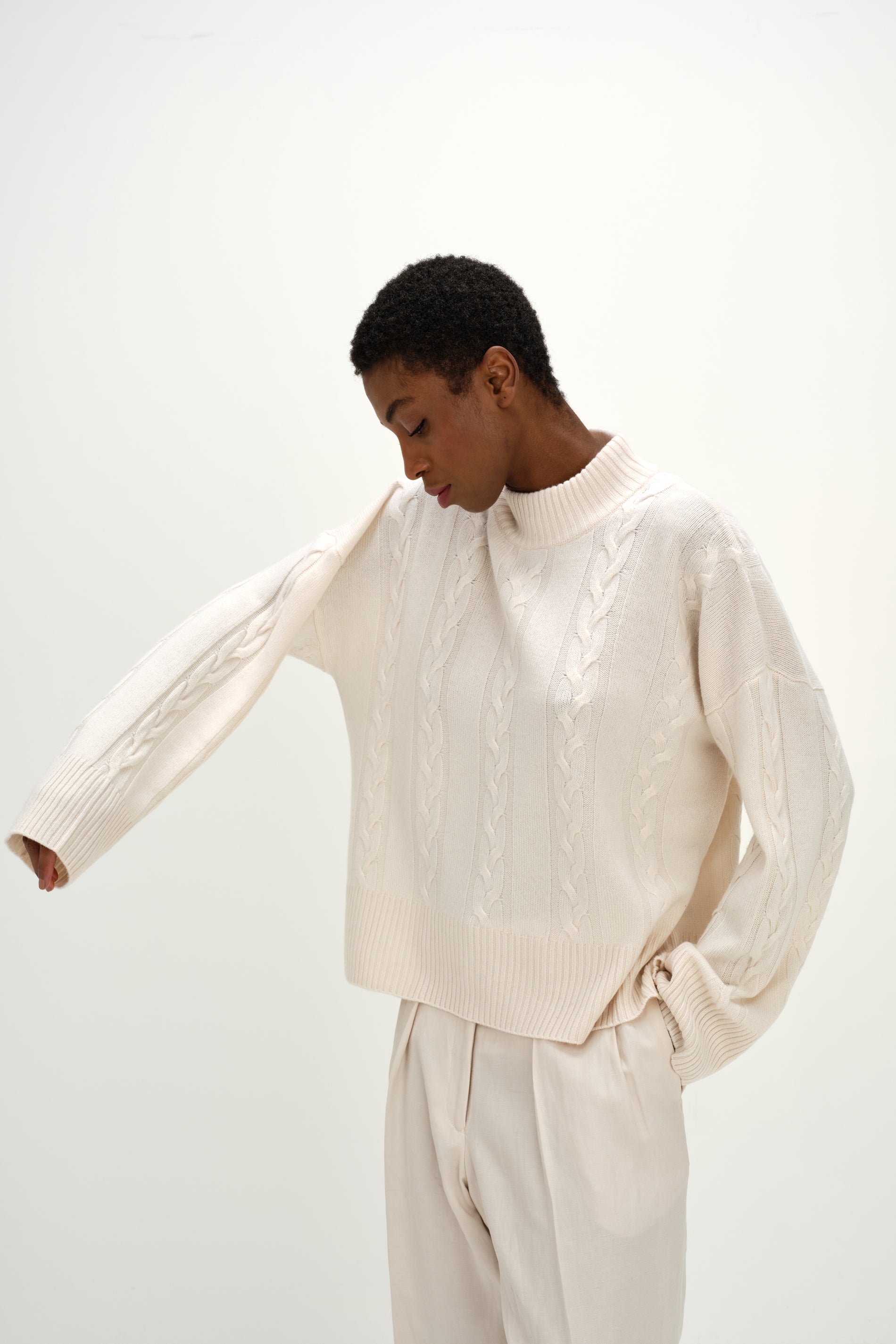 Davida Boxy Cable Sweater Sweaters White