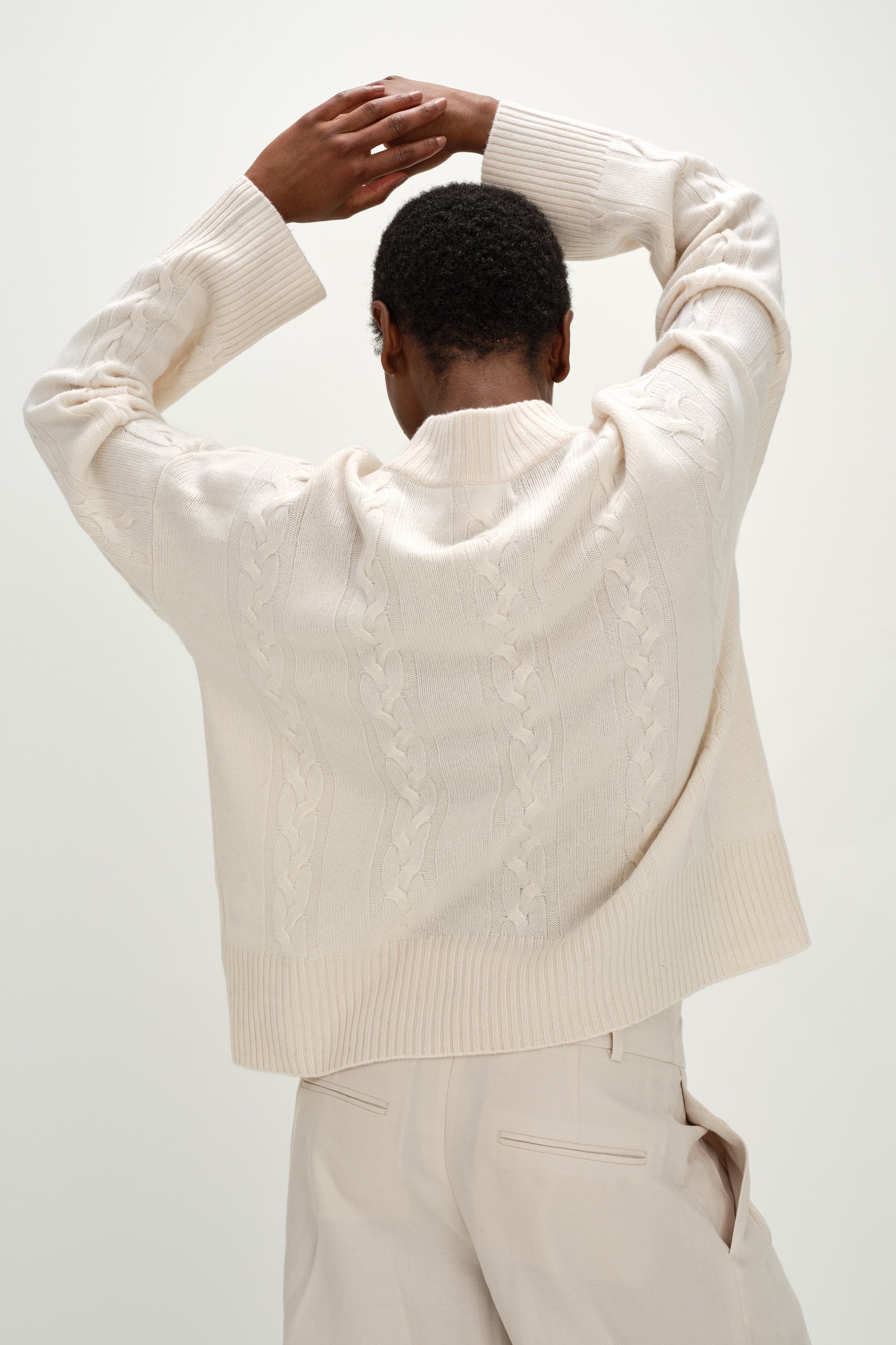 Davida Boxy Cable Sweater Sweaters White