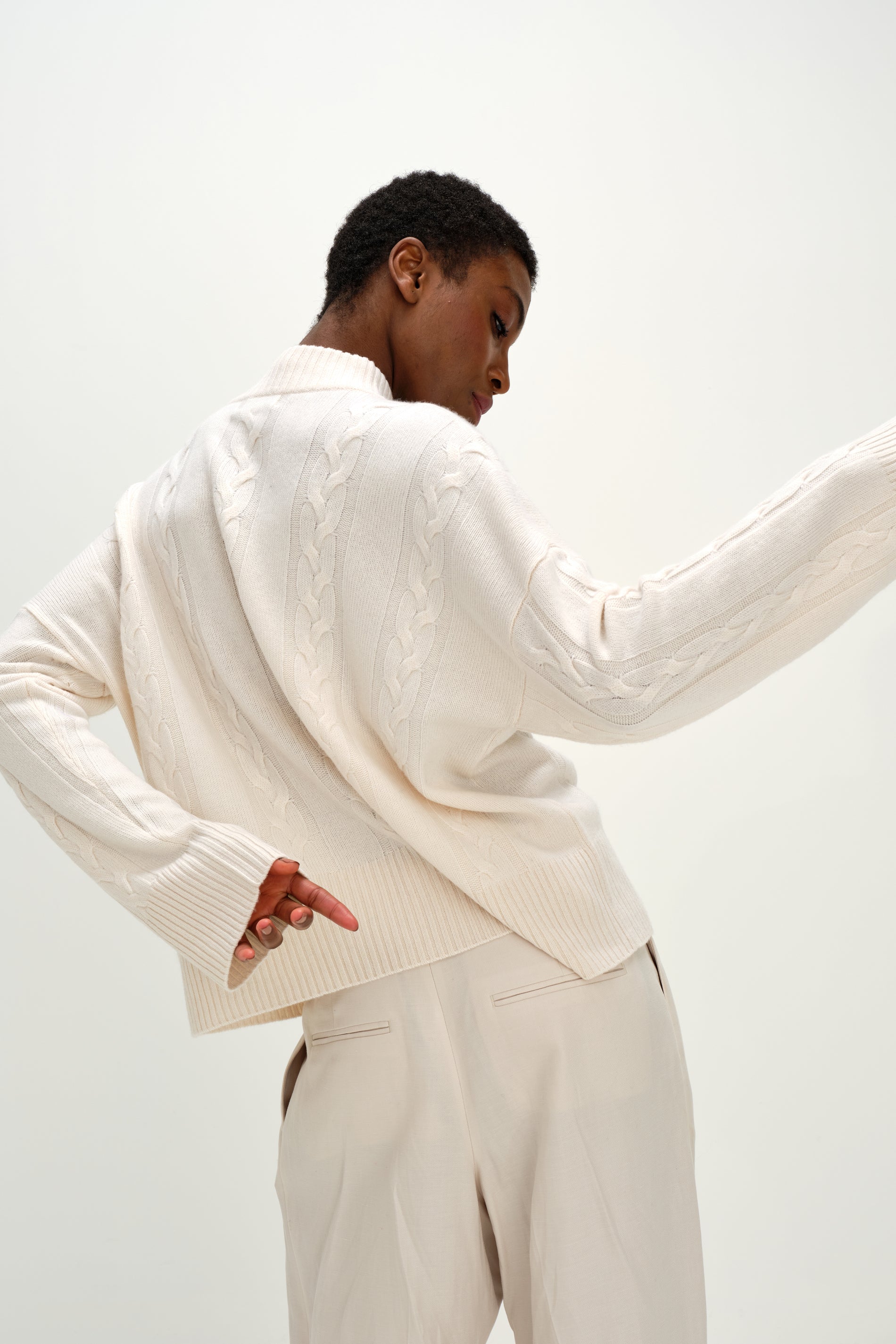 Davida Boxy Cable Sweater Sweaters White