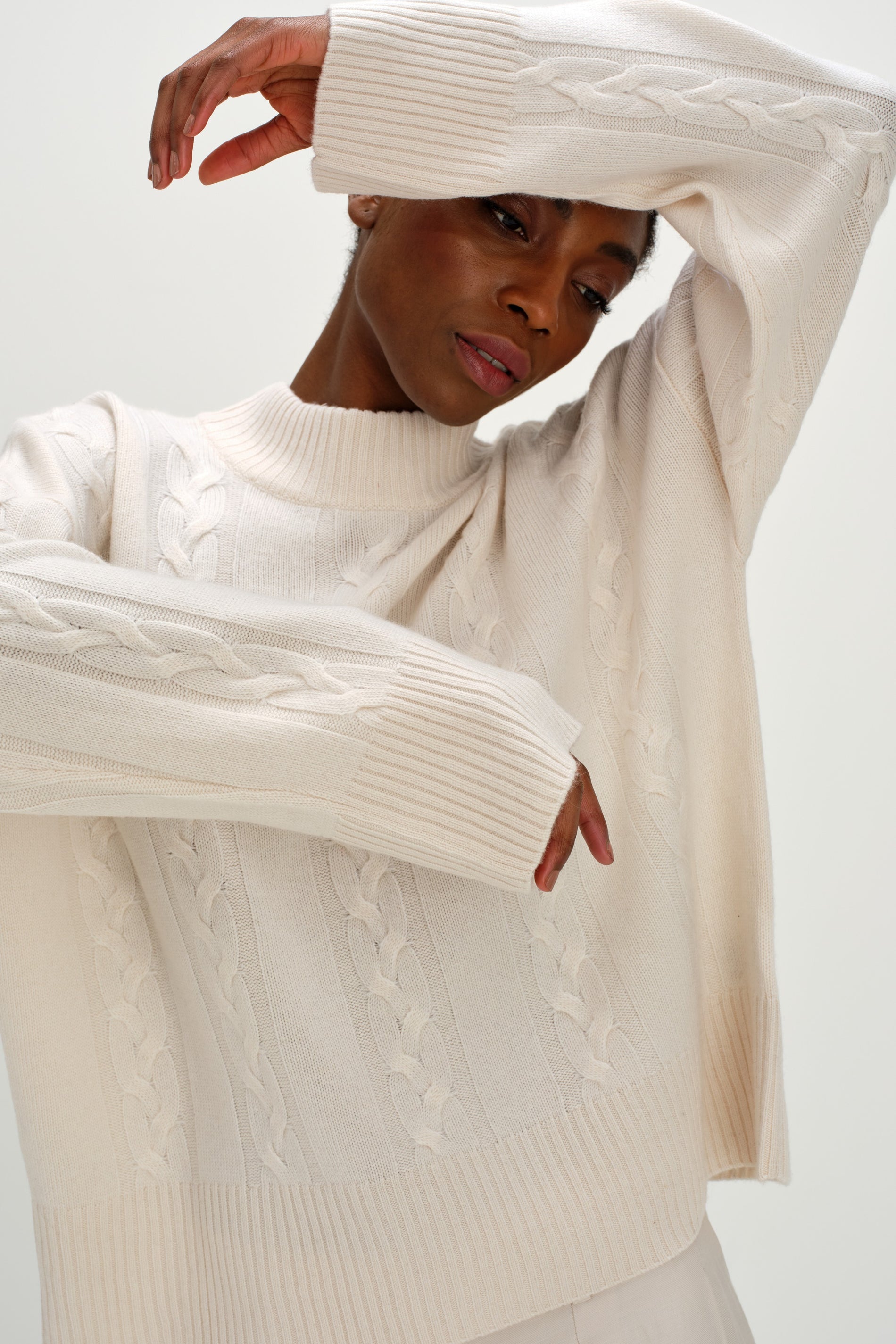 Davida Boxy Cable Sweater Sweaters White