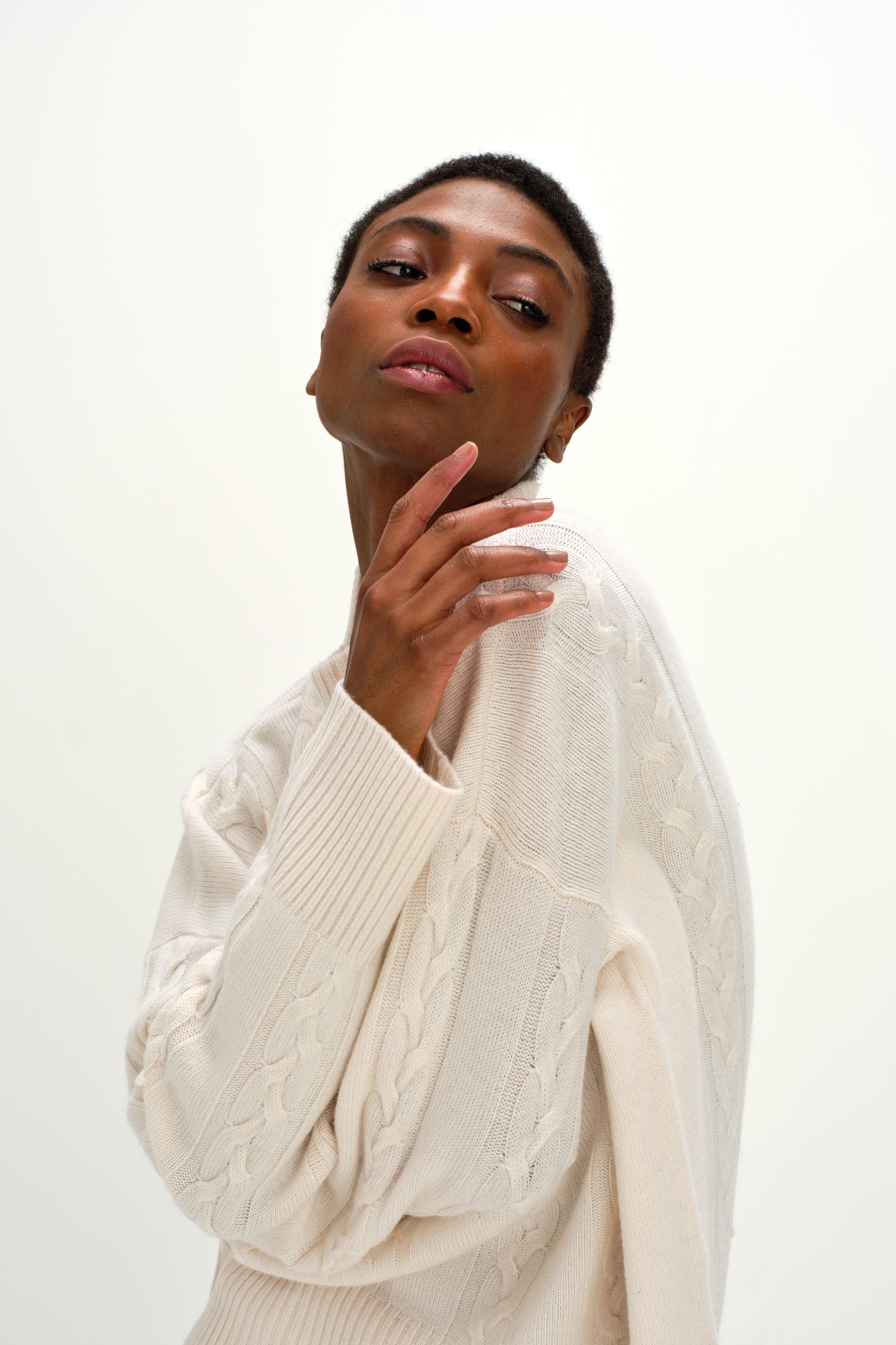 Davida Boxy Cable Sweater Sweaters White