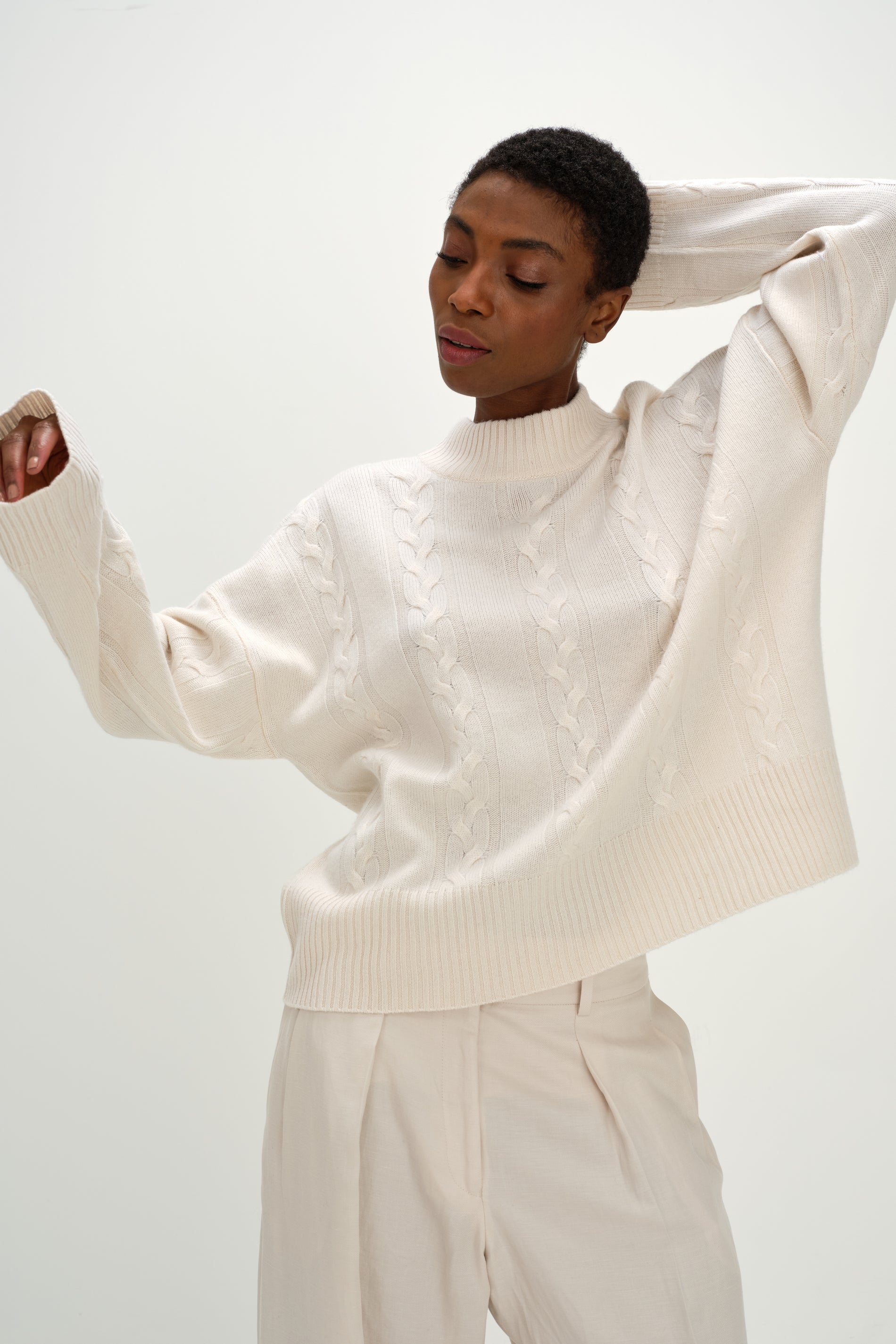 Davida Boxy Cable Sweater Sweaters White