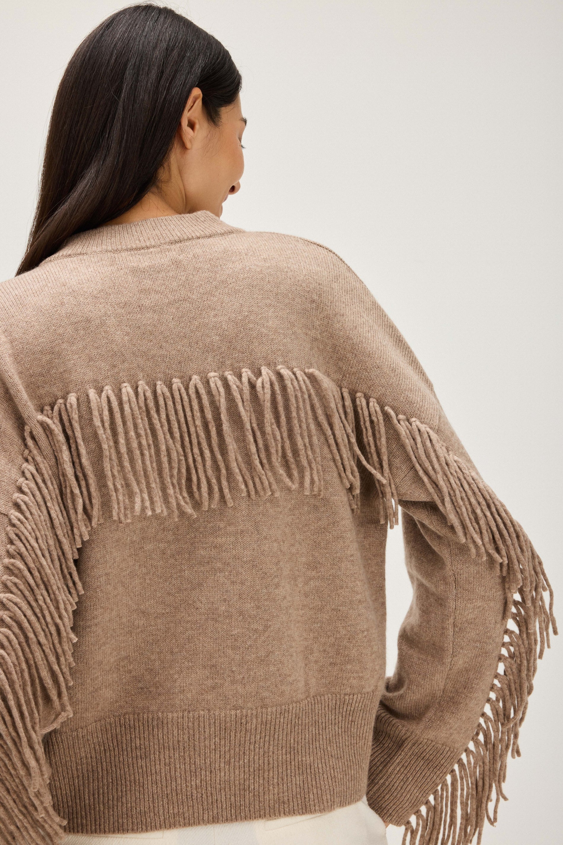 Davida Boxy Fringes Biker Style Sweaters Mink