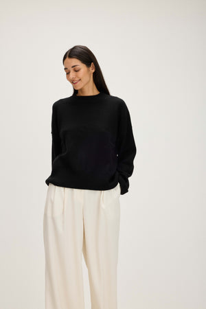 Boxy O-neck Sweater - Black