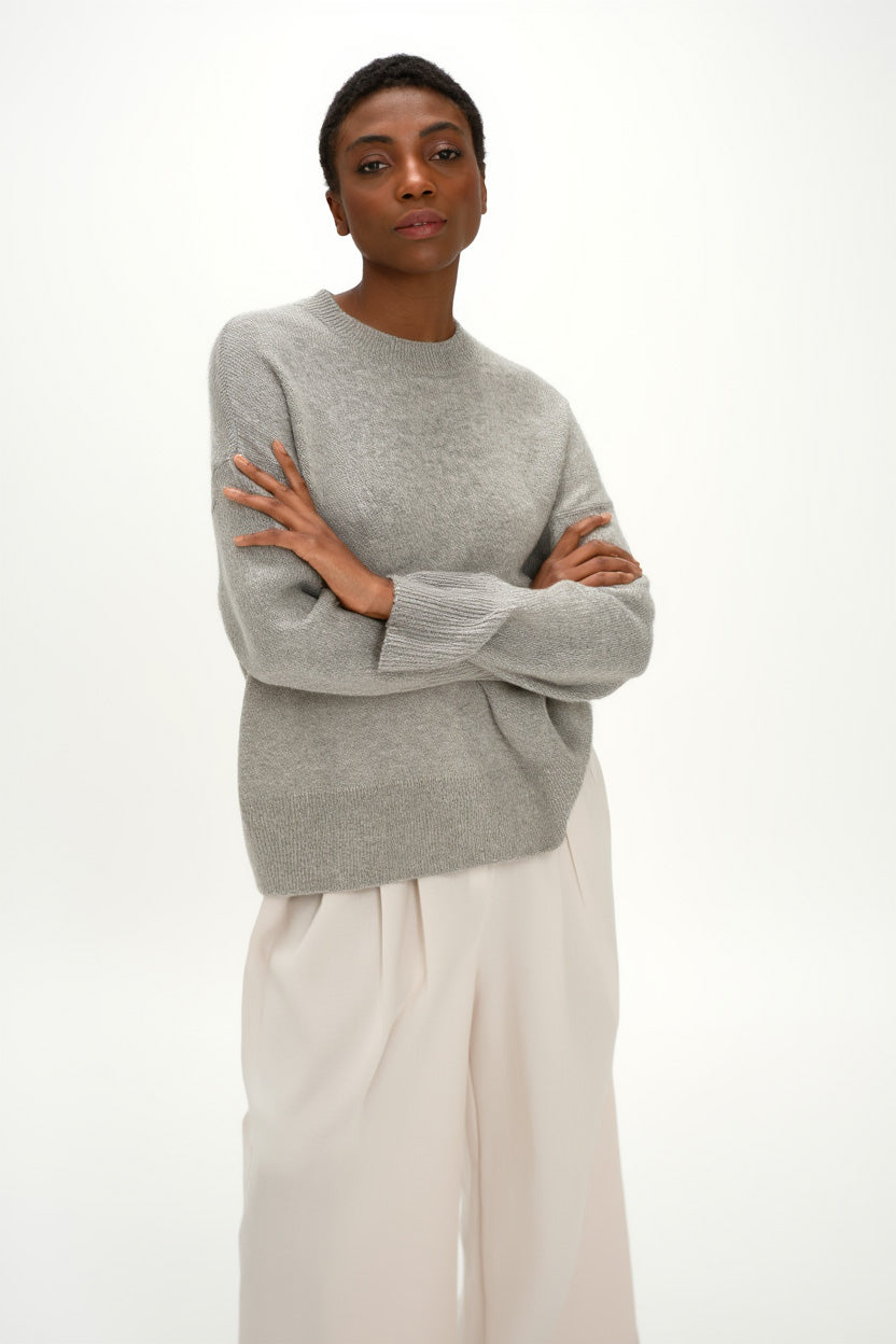 Davida Boxy O-neck Sweater Sweaters Light Grey