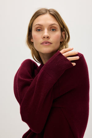 Boxy O-neck Sweater - Mulberry Red