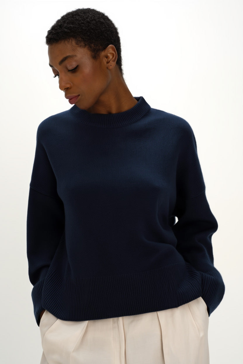 Davida Boxy O-neck Sweater Sweaters Navy