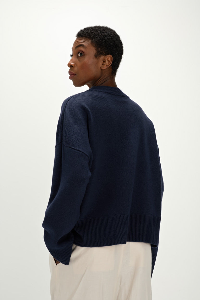 Davida Boxy O-neck Sweater Sweaters Navy