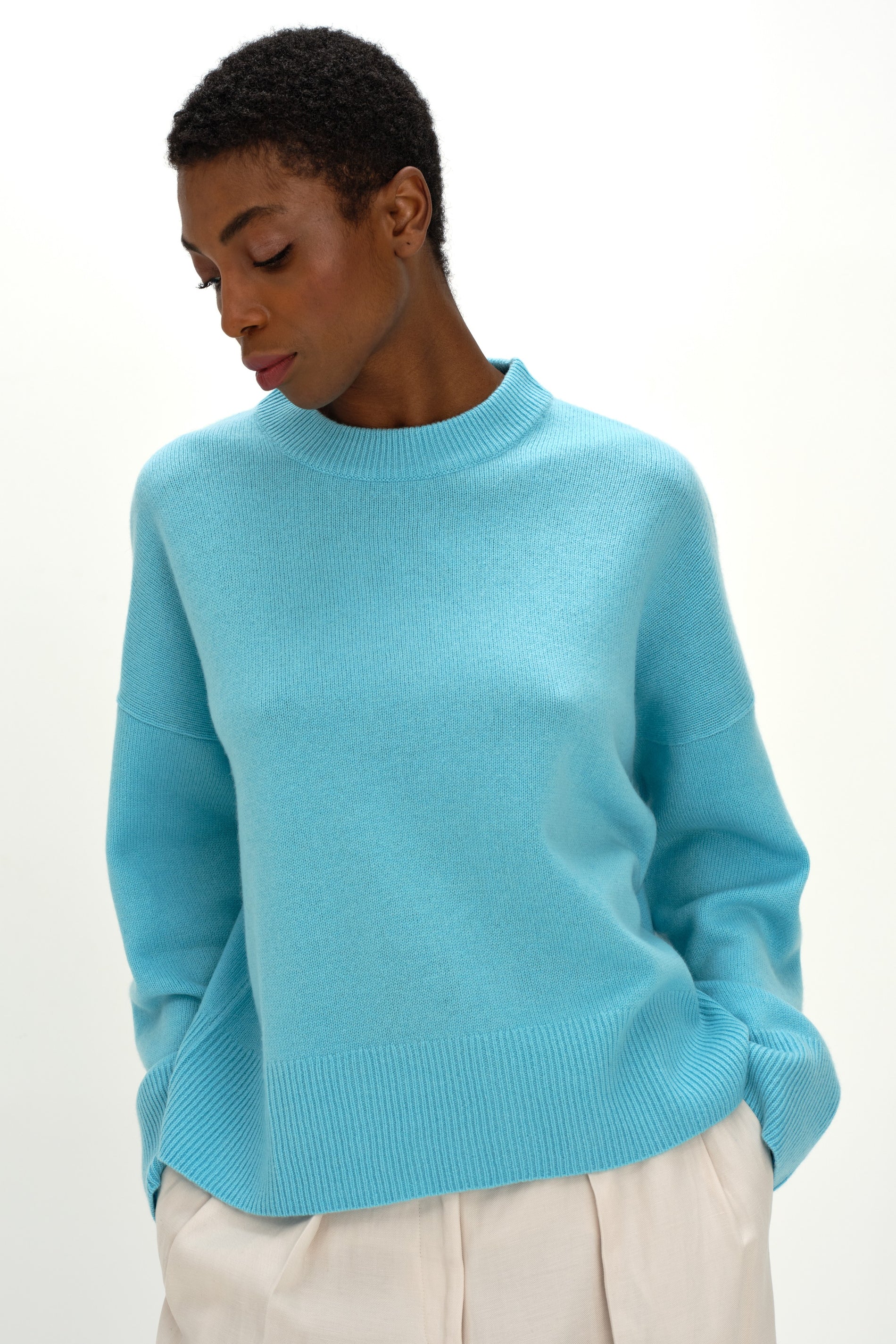 Davida Boxy O-neck Sweater Sweaters Turquoise