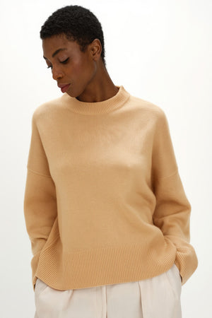 Boxy O-neck Sweater - Wheat