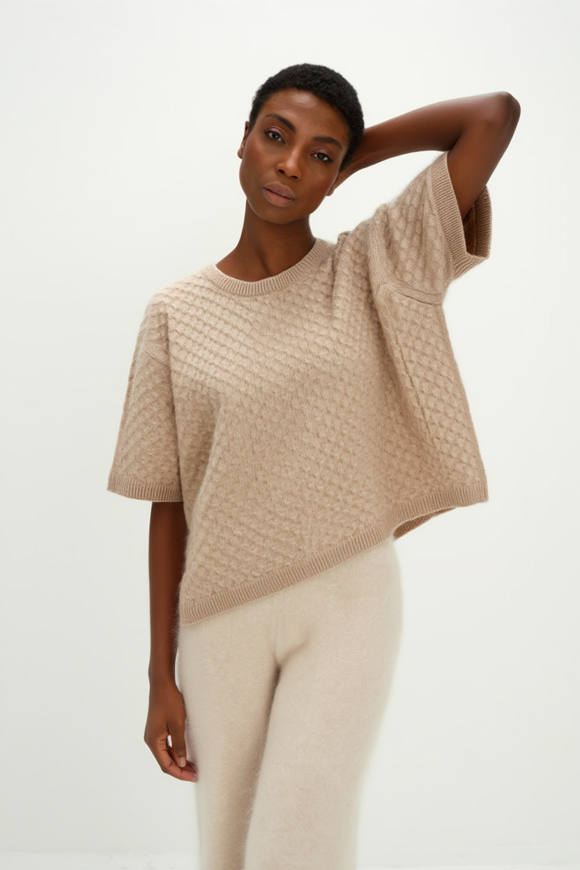Davida Boxy T-Shirt Diamond Knit Sweaters Sand