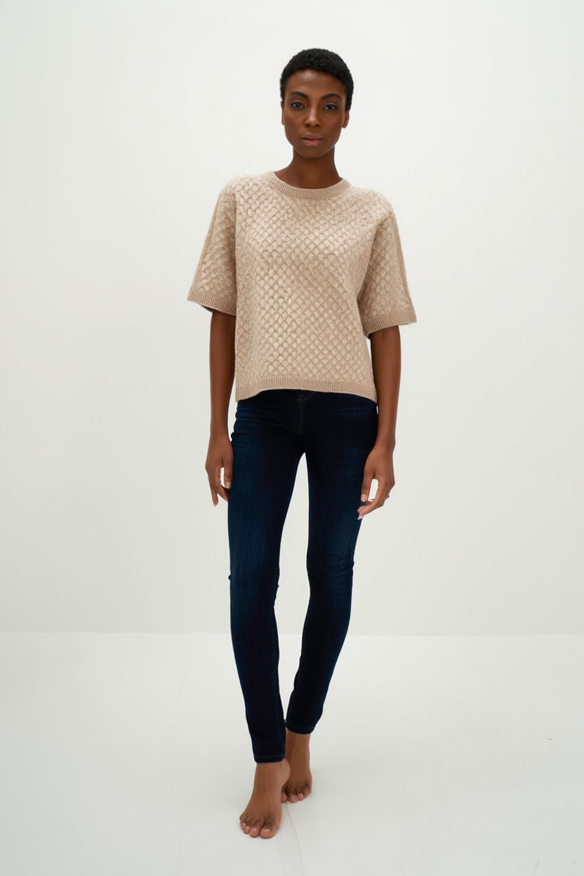 Davida Boxy T-Shirt Diamond Knit Sweaters Sand