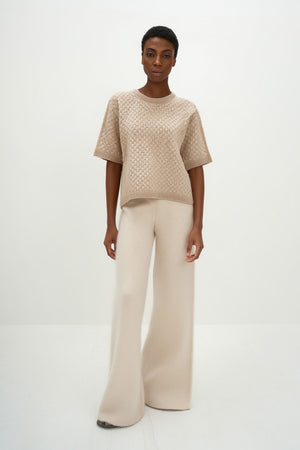 Boxy T-Shirt Diamond Knit - Sand