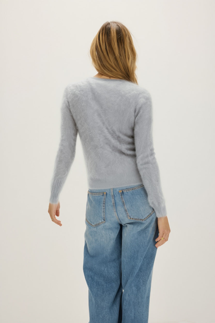 Davida Brushed Basic O-Neck Sweaters Light Grey