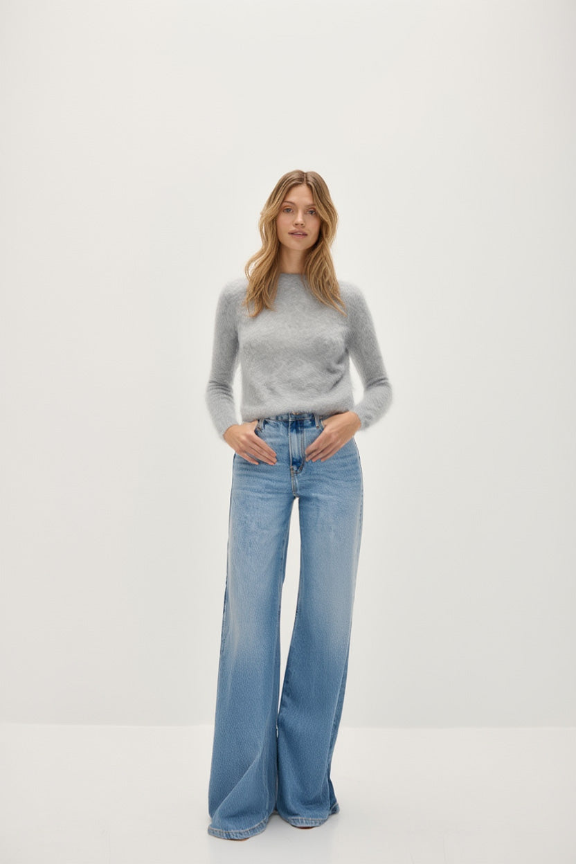 Davida Brushed Basic O-Neck Sweaters Light Grey