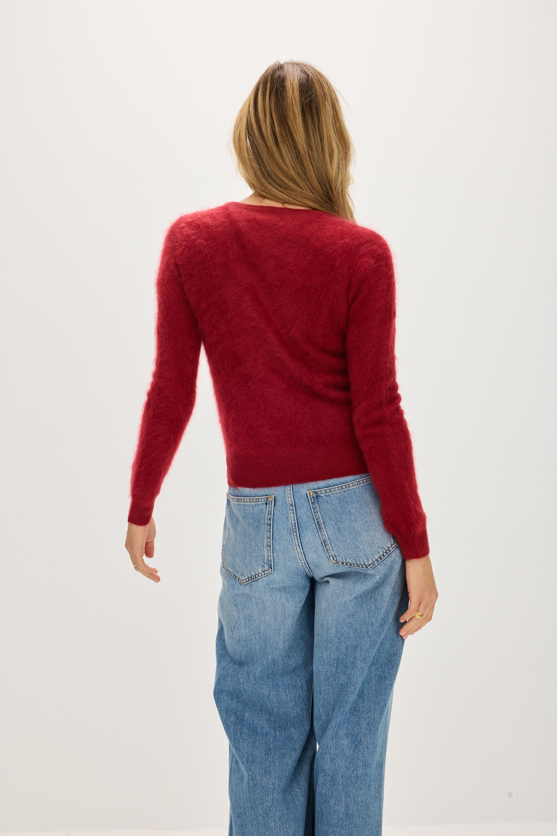 Davida Brushed Basic O-Neck Sweaters Mulberry Red