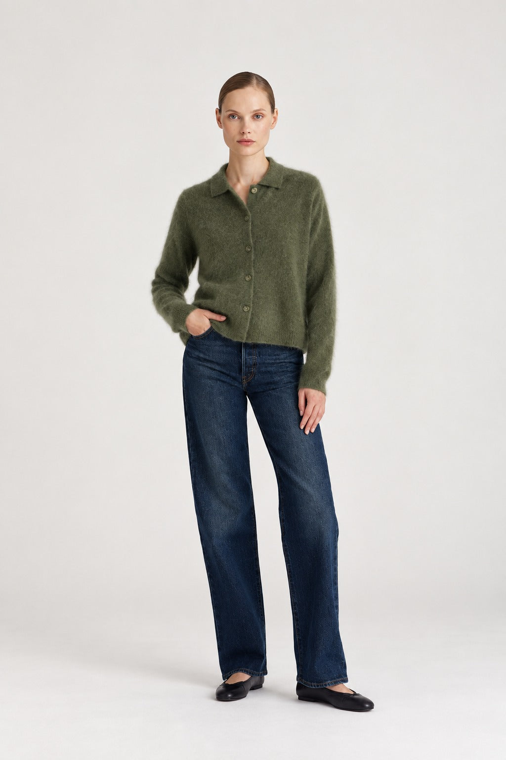 Davida Brushed Buttoned Collar Cardigan Cardigans Forest Green