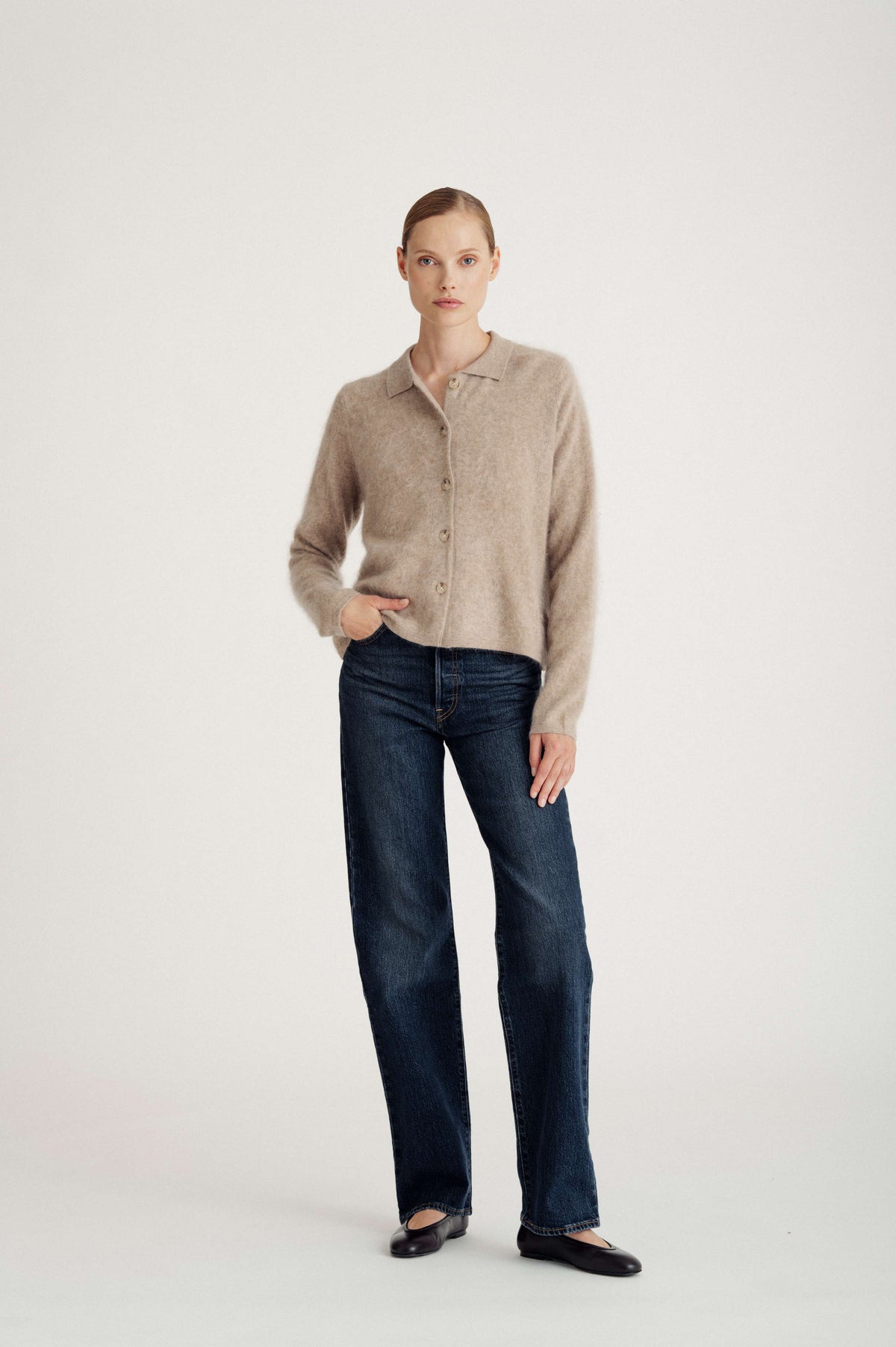 Davida Brushed Buttoned Collar Cardigan Cardigans Mink