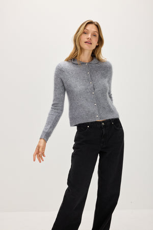 Brushed Cardigan Collar - Light Grey