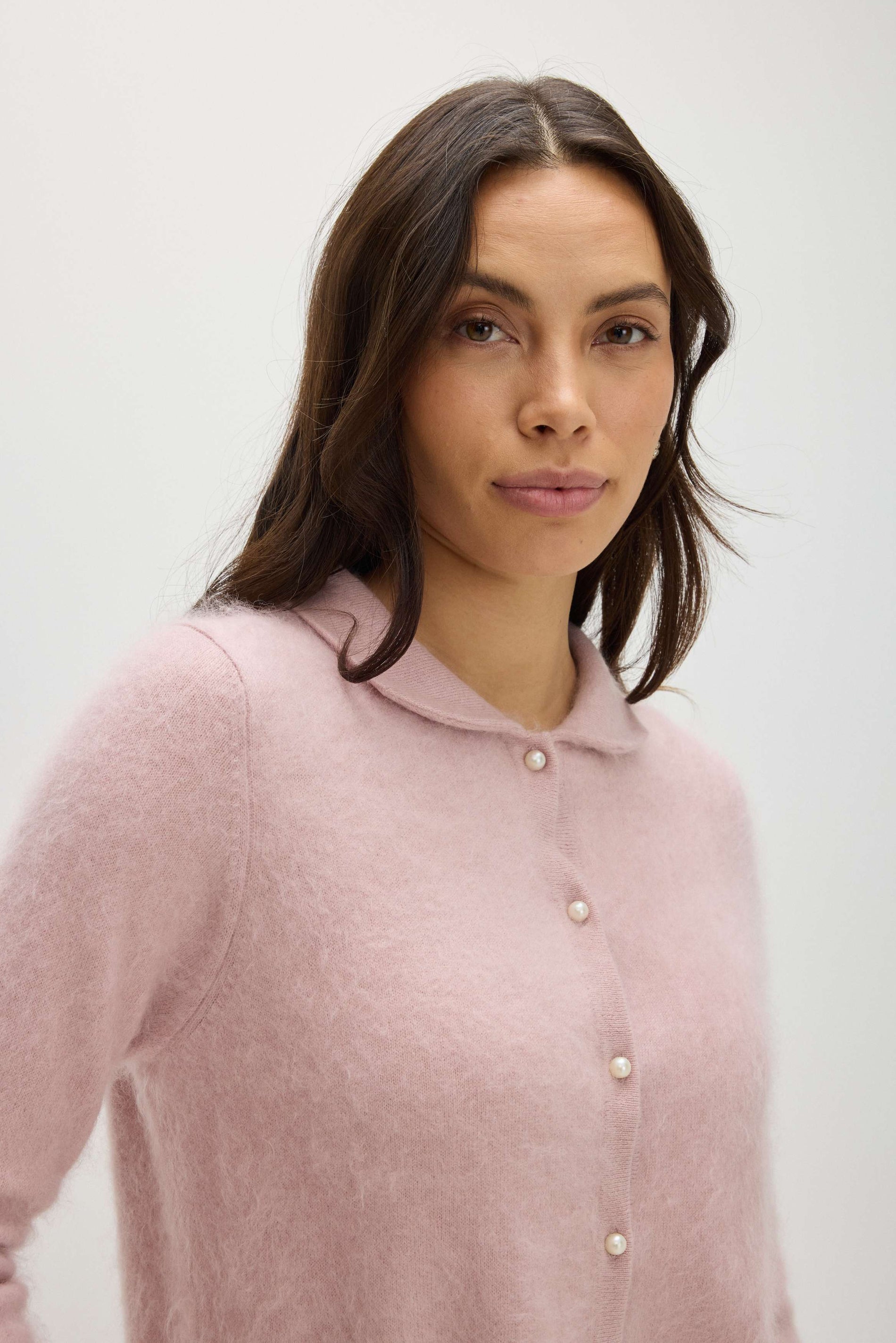 Davida Brushed Cardigan Collar Cardigans Light Pink