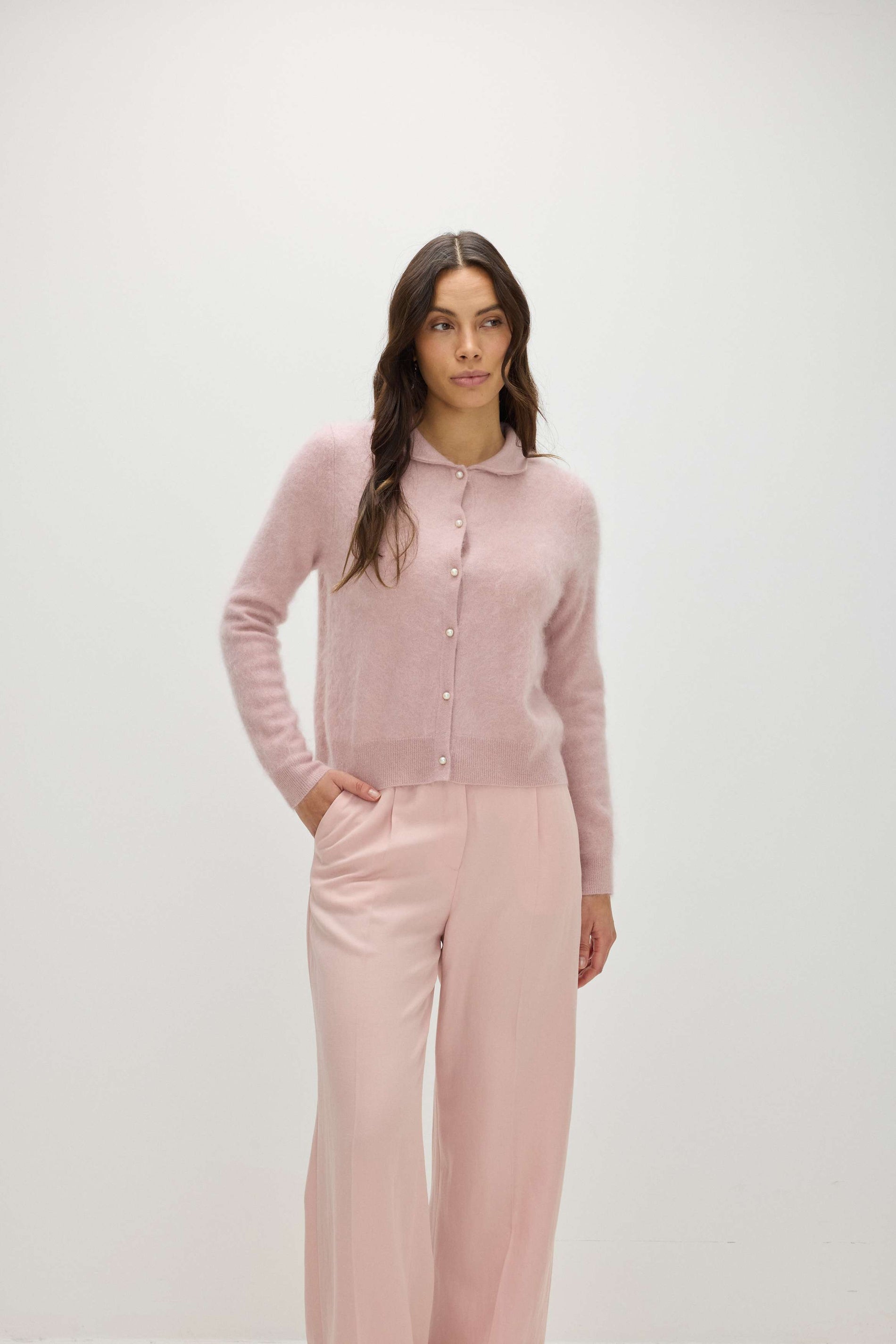 Davida Brushed Cardigan Collar Cardigans Light Pink