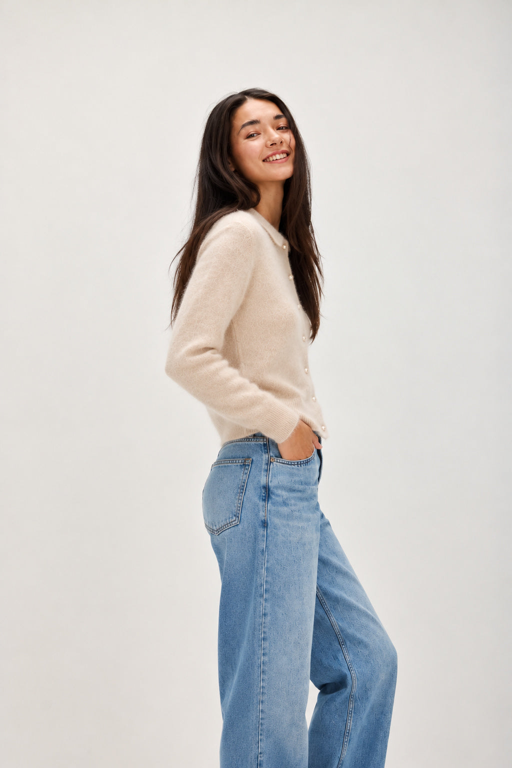 Davida Brushed Cardigan Collar Cardigans Wheat