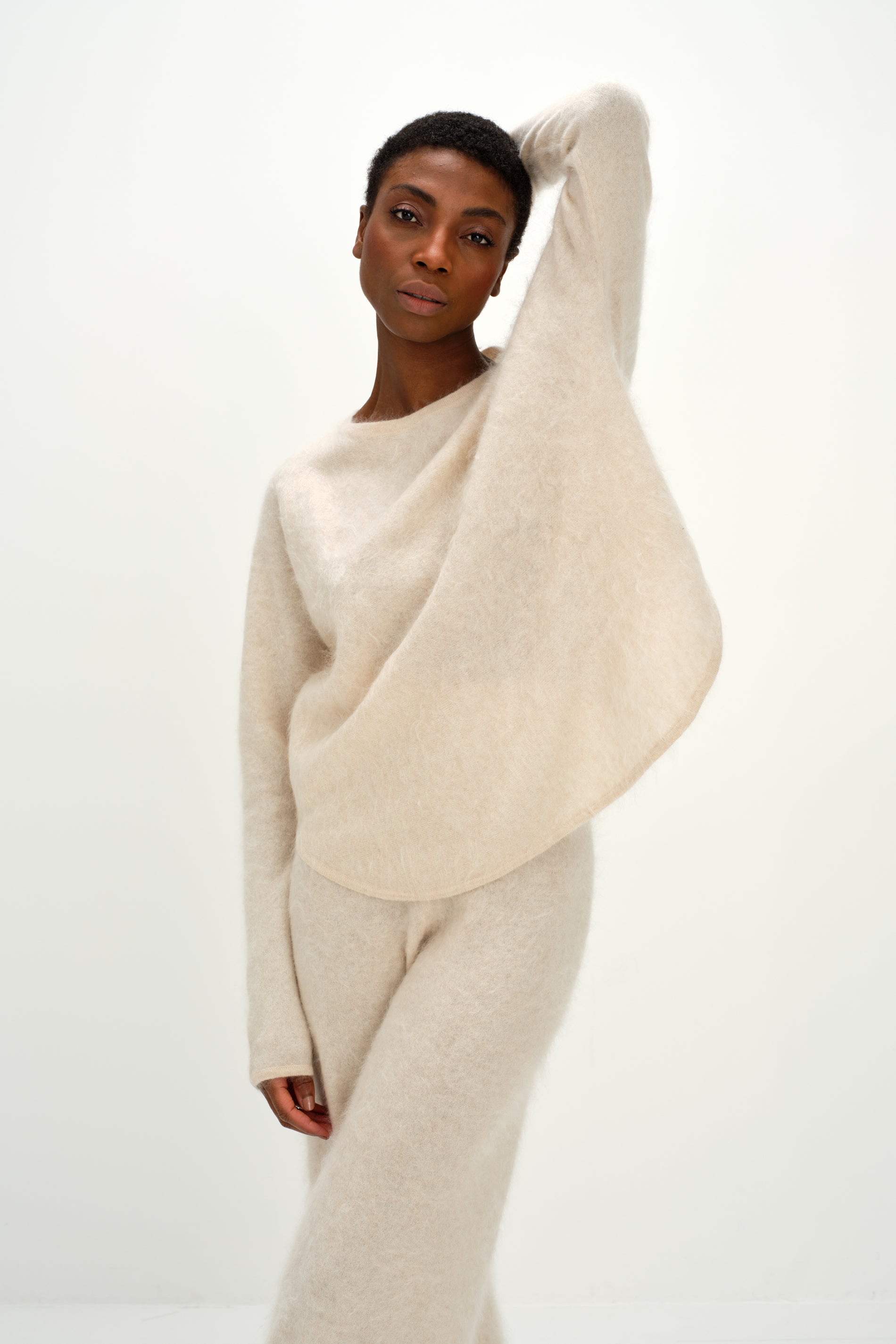 Davida Brushed Curved Sweater Sweaters Light Beige