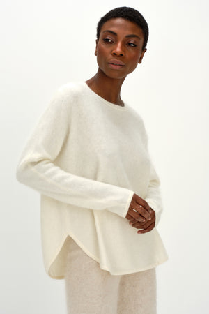 Brushed Curved Sweater - White
