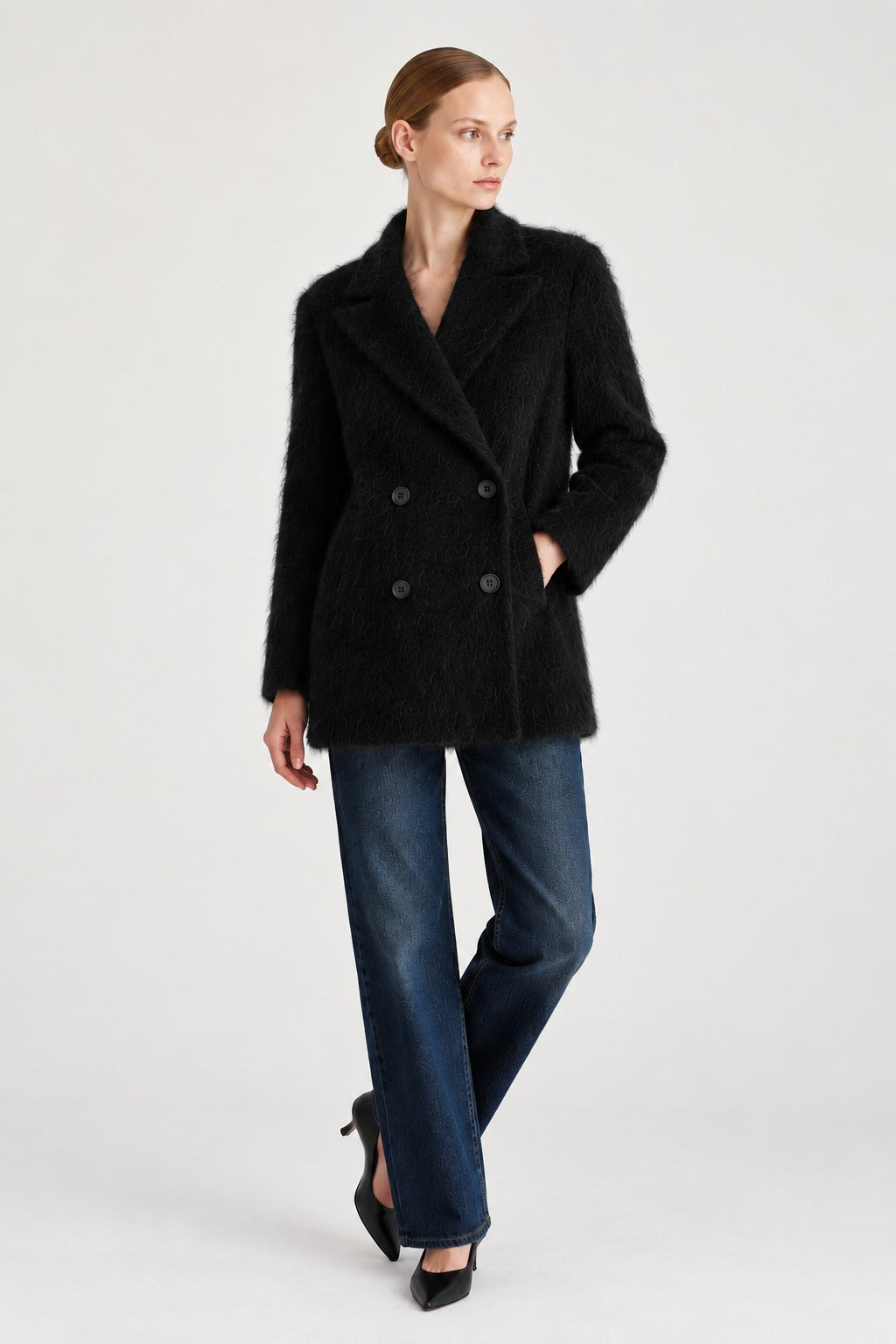 Davida Brushed Double Breasted Jacket Outerwear Black