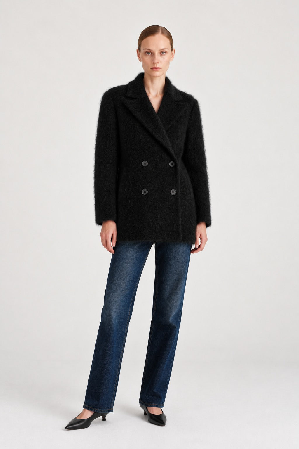 Davida Brushed Double Breasted Jacket Outerwear Black