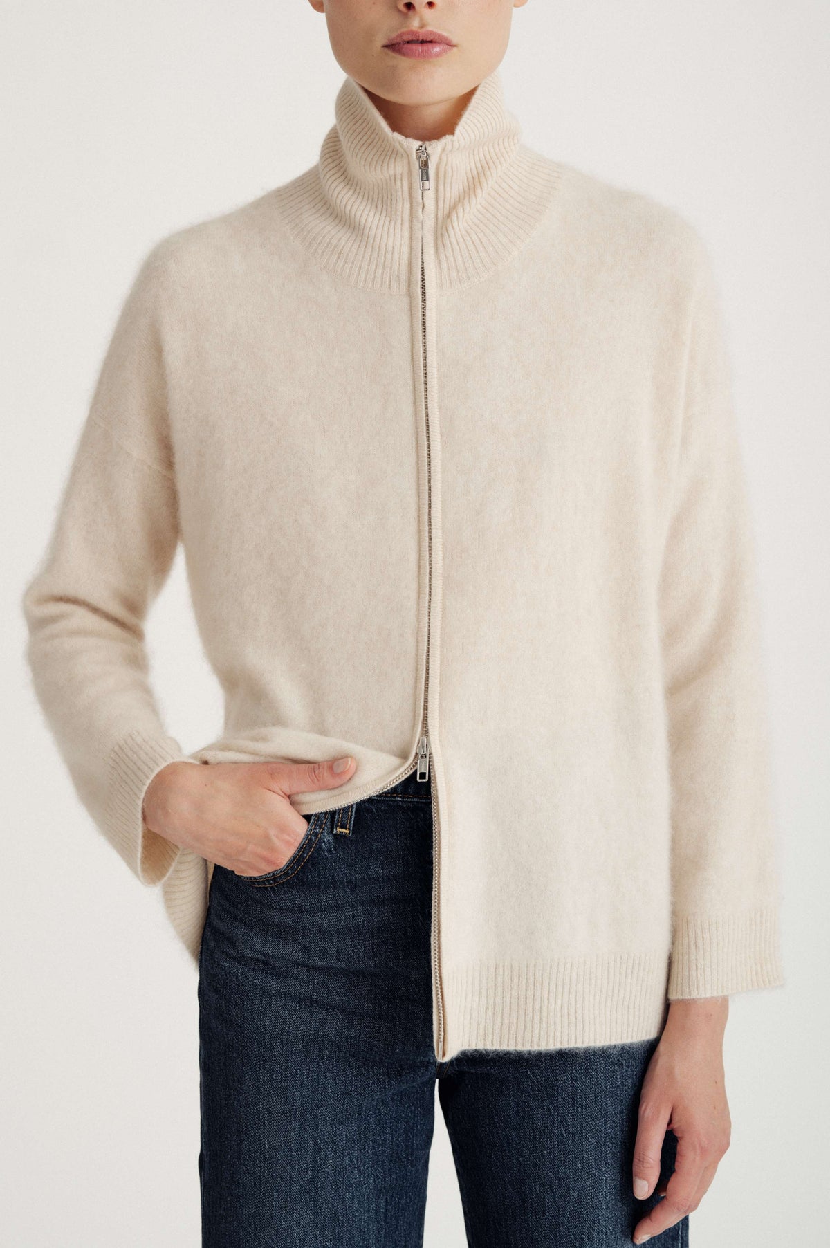 Davida Brushed Full Zip Cardigan Cardigans Light Beige