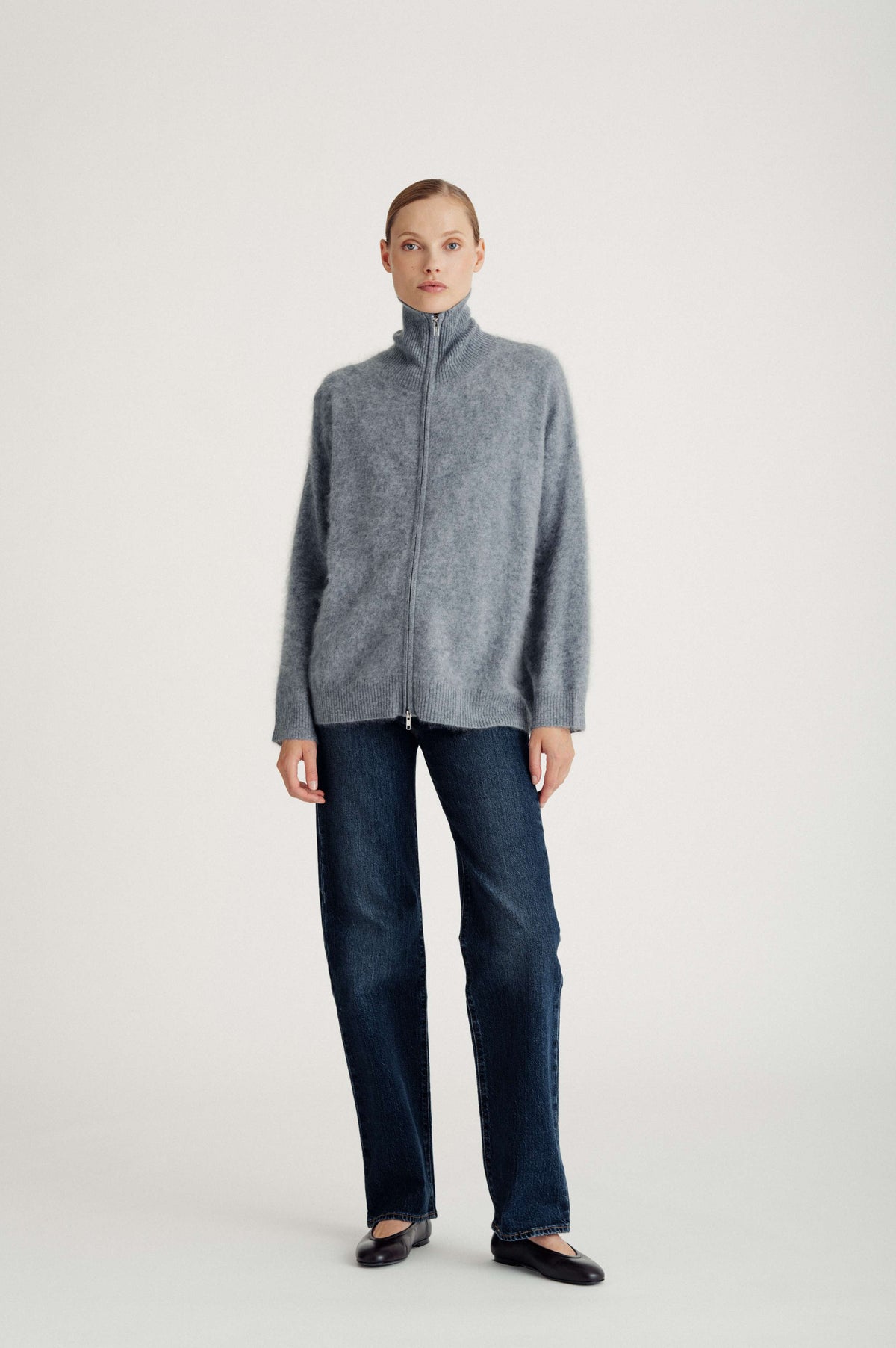 Davida Brushed Full Zip Cardigan Cardigans Light Grey