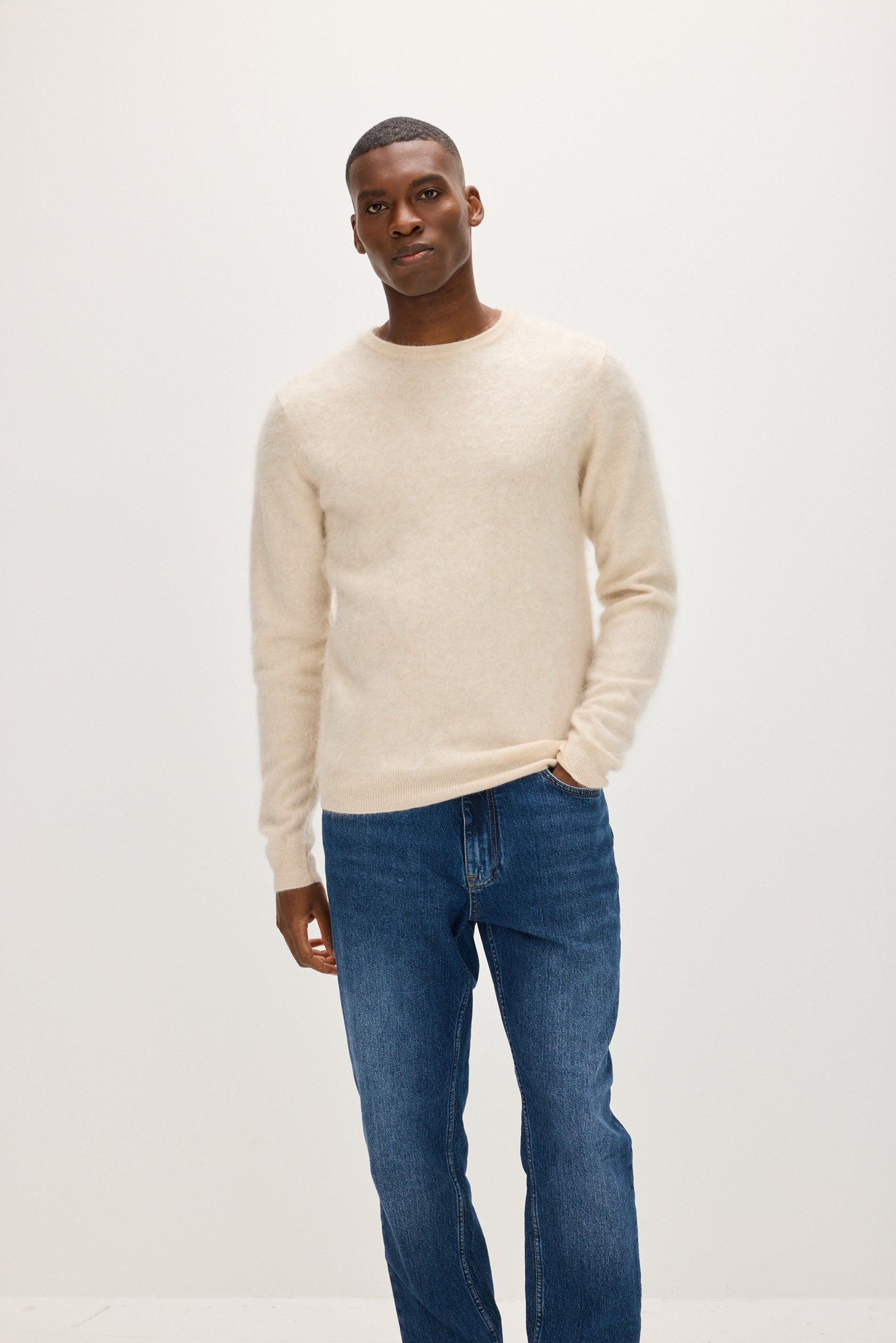 Davida Brushed Man O-neck Sweater Sweaters Light Beige