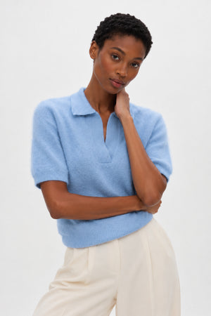 Brushed Open Collar Short Sleeve - Blue Fog
