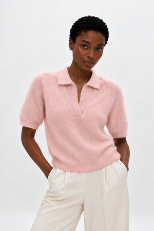 Brushed Open Collar Short Sleeve - Light Pink