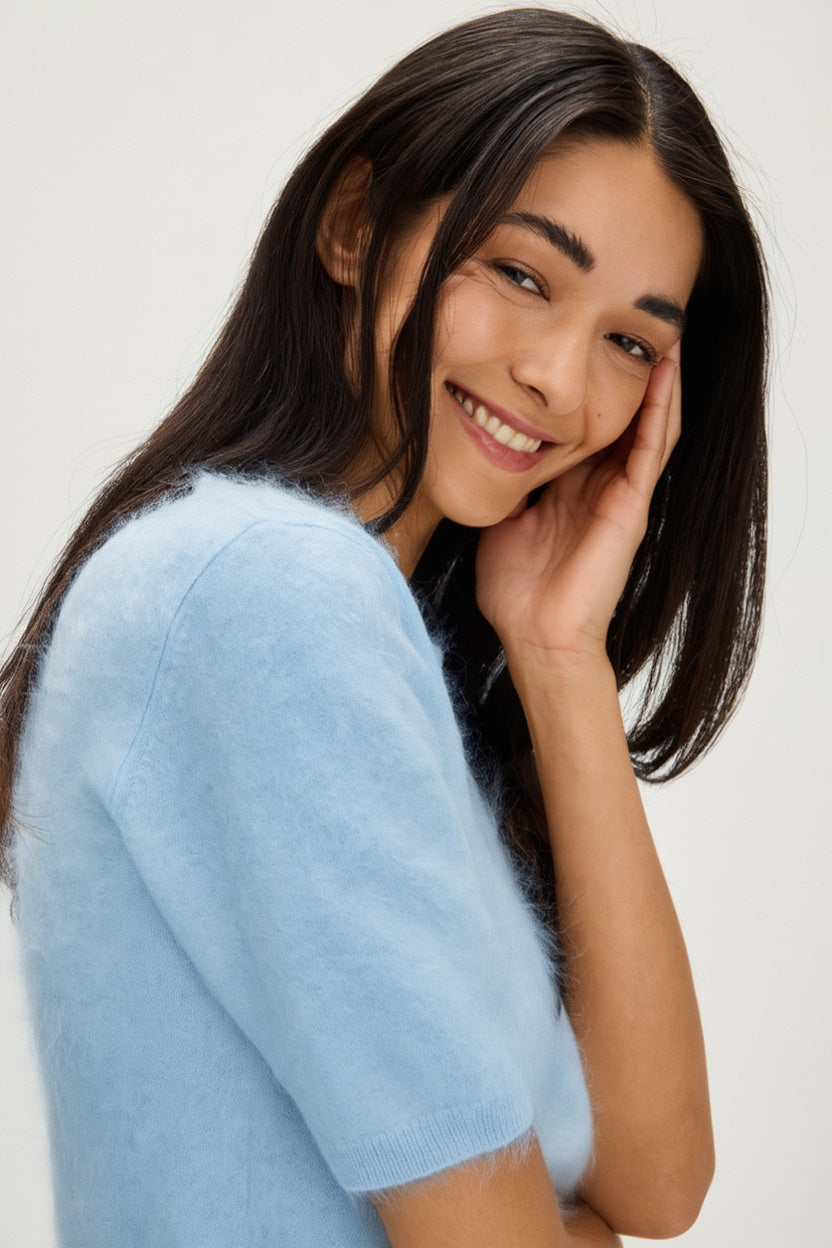 Davida Brushed T-Shirt Oversized Sweaters Blue Fog