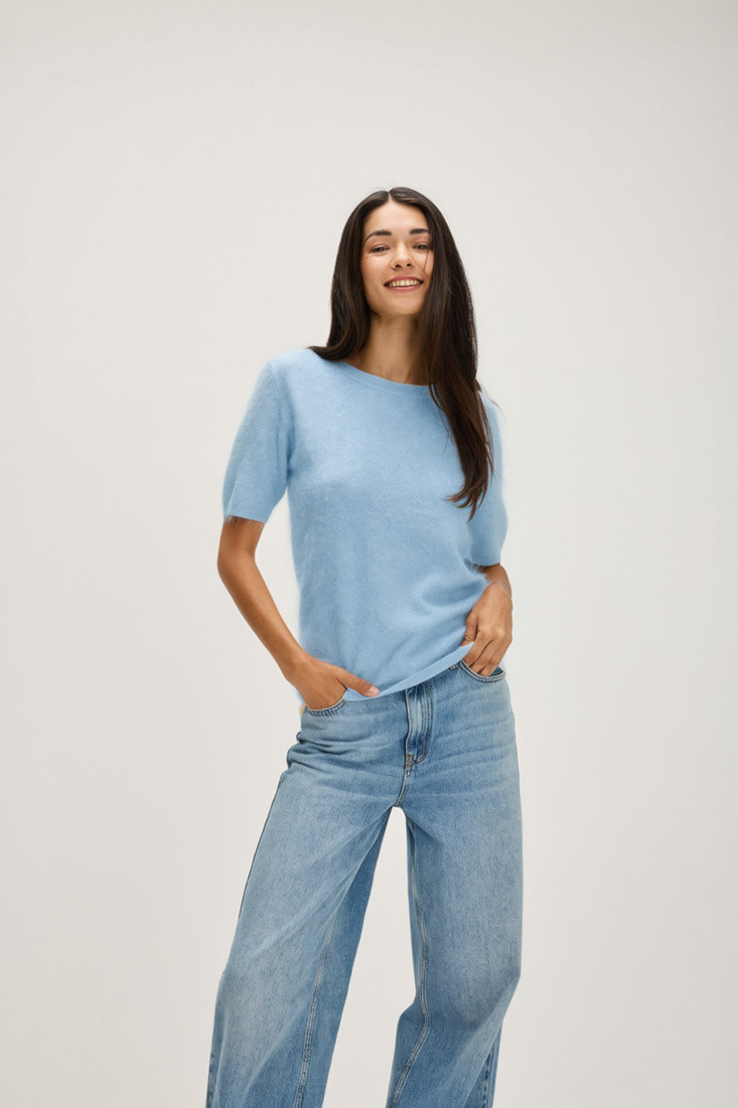 Davida Brushed T-Shirt Oversized Sweaters Blue Fog