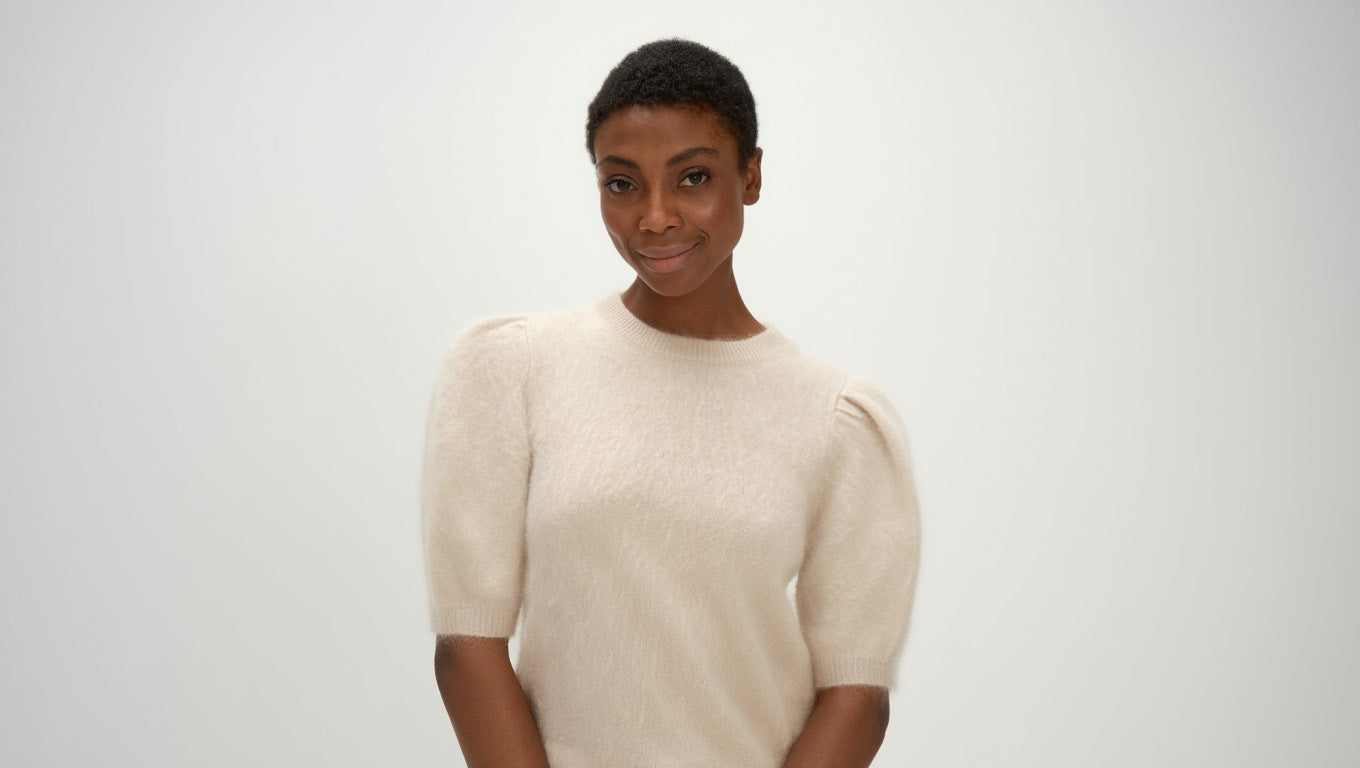 Davida Brushed Puff Sleeve T-shirt Sweaters Light Beige