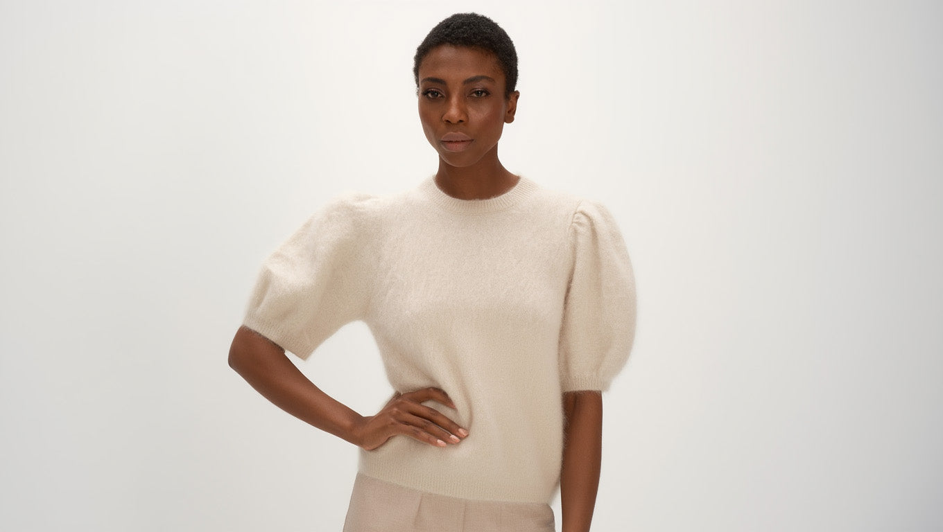 Davida Brushed Puff Sleeve T-shirt Sweaters Light Beige
