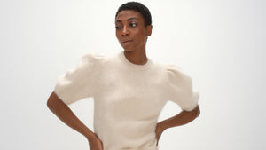Brushed Puff Sleeve T-shirt - Light Beige