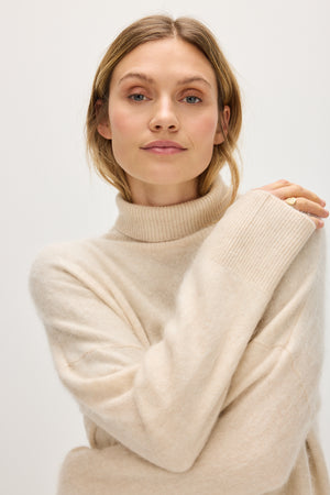 Brushed Roll Neck Sweater - Light Beige