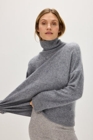 Brushed Roll Neck Sweater - Light Grey