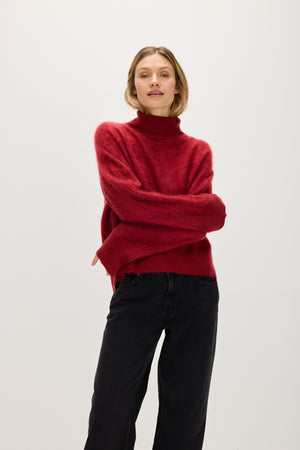Brushed Roll Neck Sweater - Mulberry Red
