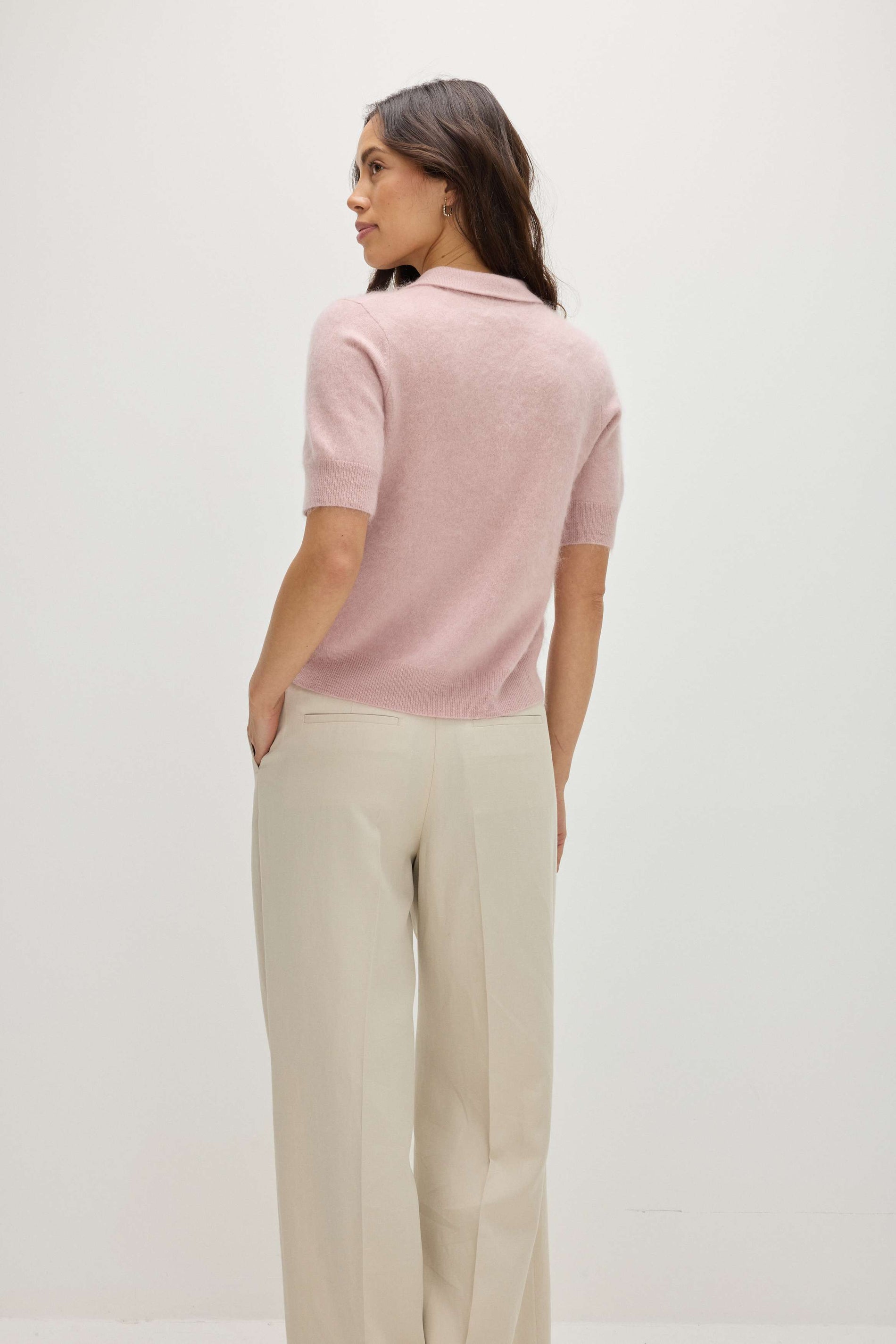 Davida Brushed Short Sleeve Collar Cardigan Sweaters Light Pink