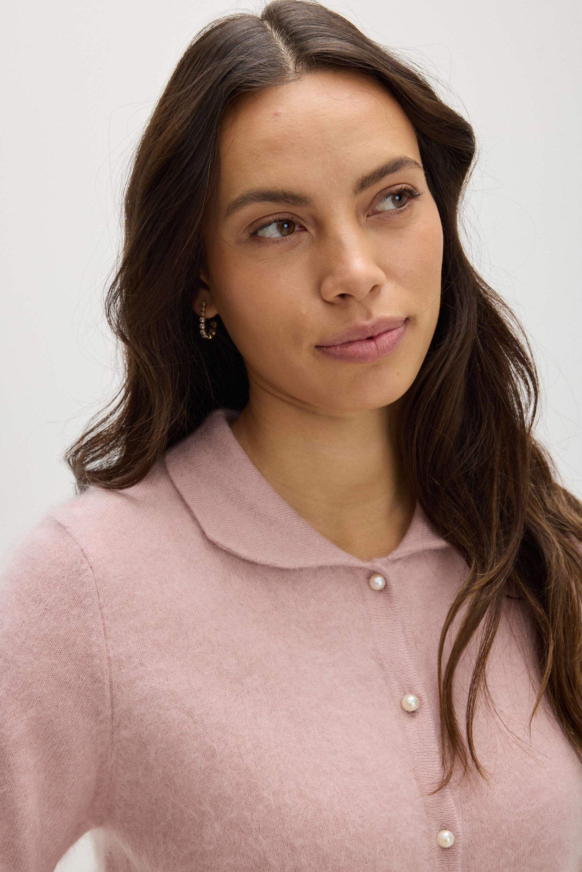 Davida Brushed Short Sleeve Collar Cardigan Sweaters Light Pink